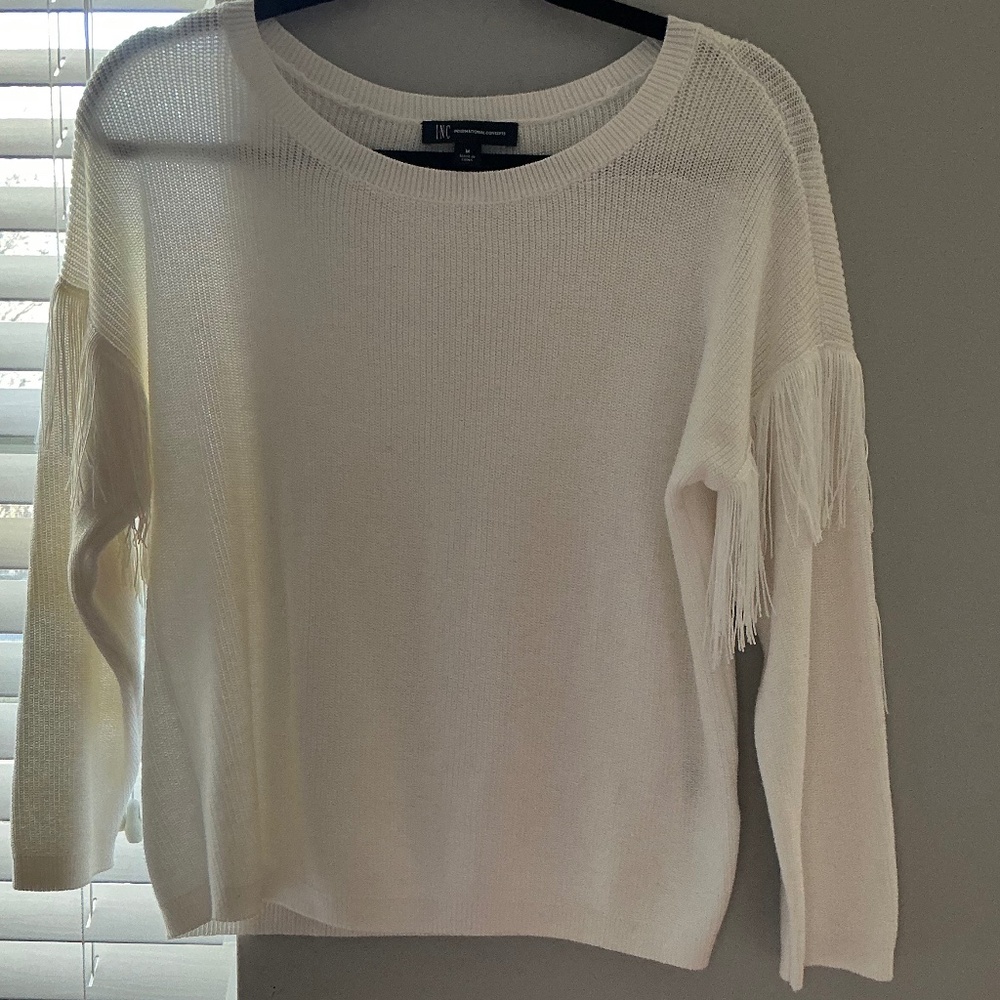 White Sweater with Tassel Fringe